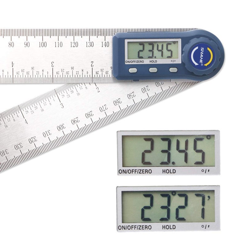 SHAHE Digital Angle Finder,2 in 1 Digital Protractor, 7 inch / 200mm Stainless Steel Digital Angle Ruler with Zeroing and Locking Function - Image 2